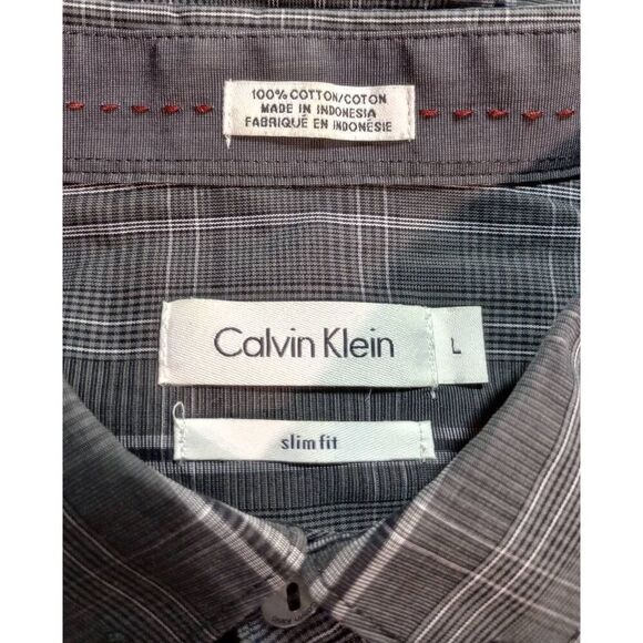 Calvin Klein Shirt Men's‎ Large Slim Fit Gray Button Front Long Sleeve - Picture 6 of 7